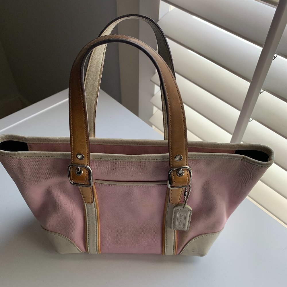 Coach small tote pink cream trim